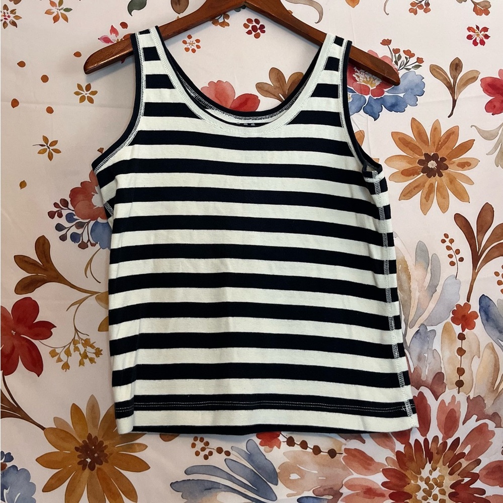 Title Nine S/M Cream Black Striped Simple Preppy Spring Combed Cotton Crop Tank